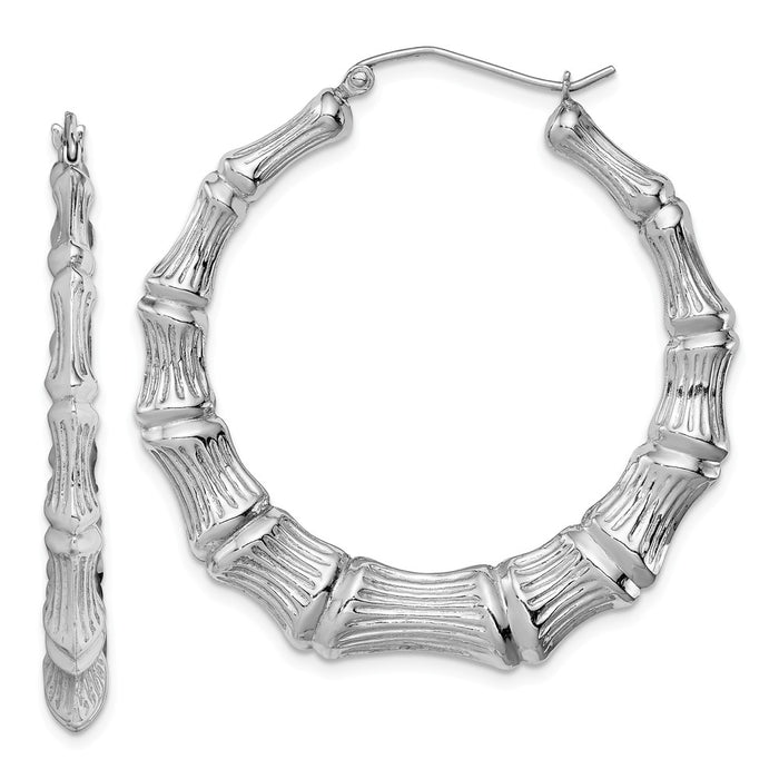 Stella Silver 925 Sterling Silver Rhodium-plated Bamboo Hoop Earrings, 37mm x 43mm