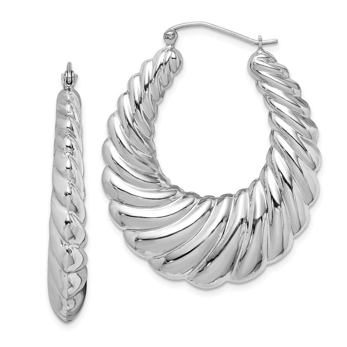 Stella Silver 925 Sterling Silver Rhodium-plated Fancy Shrimp Hoop Earrings, 41mm x 33mm