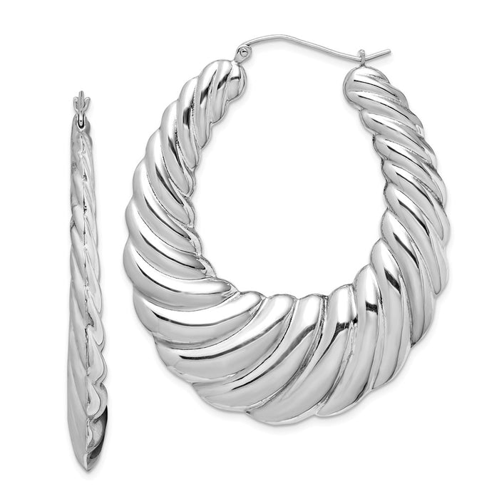 Stella Silver 925 Sterling Silver Rhodium-plated Fancy Hoop Earrings, 55mm x 45mm