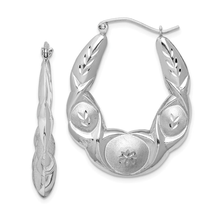 Stella Silver 925 Sterling Silver Rhodium-plated Diamond-Cut Scalloped Hoop Earring, 34mm x 27mm