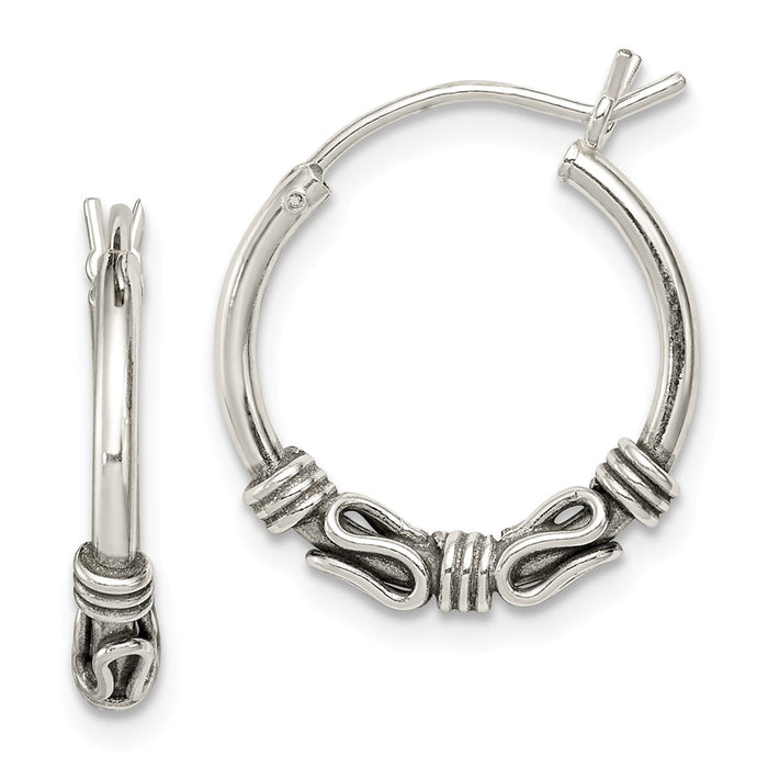 Stella Silver 925 Sterling Silver Antiqued Hoop Earrings, 18mm x 16mm