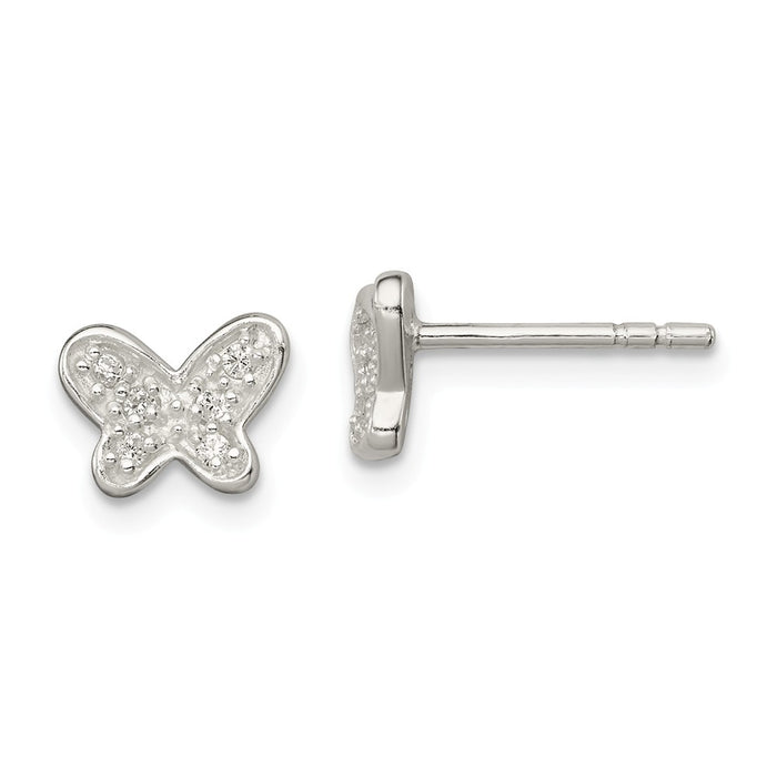 Stella Silver 925 Sterling Silver Cubic Zirconia ( CZ ) Butterfly Earrings, 7mm x 9mm