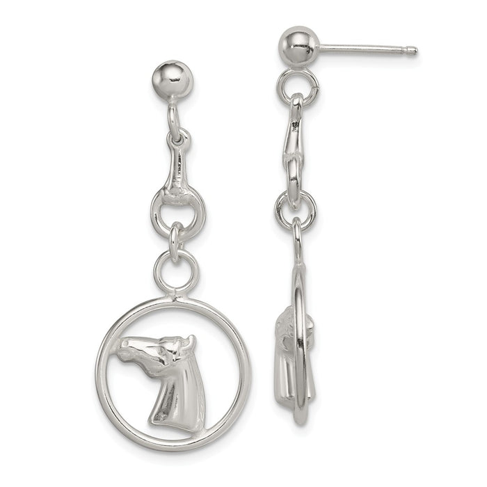 Stella Silver 925 Sterling Silver Horse Circle Dangle Post Earrings, 38mm x 15mm