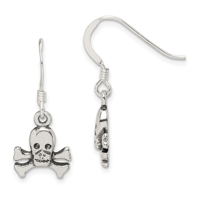Stella Silver 925 Sterling Silver Skull & Bones Dangle Earrings, 27mm x 11mm