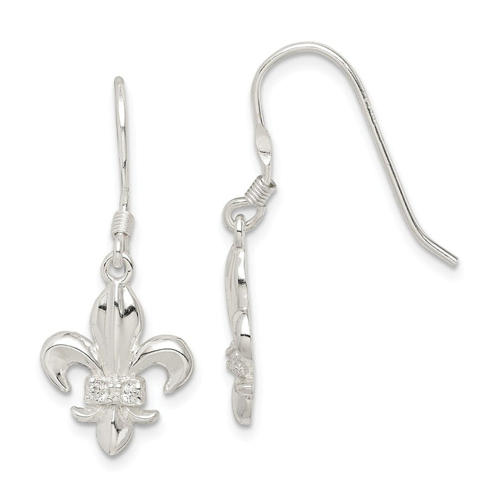 Stella Silver 925 Sterling Silver Cubic Zirconia ( CZ ) Fleur-de-lis Earrings, 30mm x 12mm