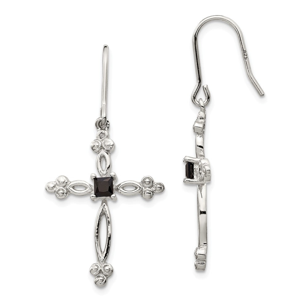 Stella Silver 925 Sterling Silver Diamond Accent Cubic Zirconia ( CZ ) Cross Earrings, 41mm x 20mm
