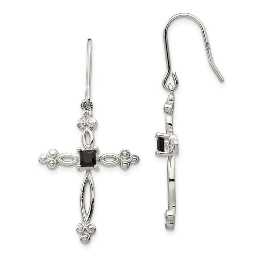 Stella Silver 925 Sterling Silver Diamond Accent Cubic Zirconia ( CZ ) Cross Earrings, 41mm x 20mm