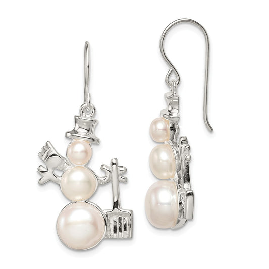 Stella Silver 925 Sterling Silver Freshwater Cultured Pearl Snowman Earrings, 40mm x 22mm