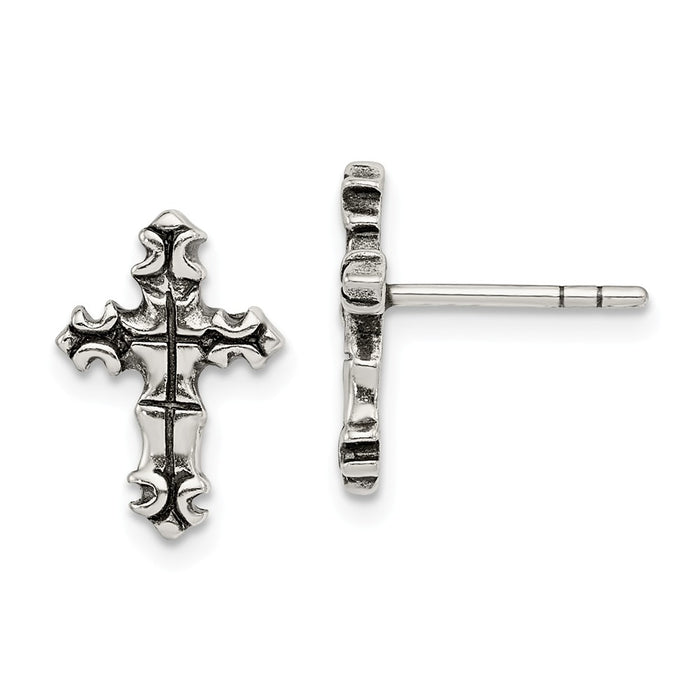 Stella Silver 925 Sterling Silver Antiqued Cross Post Earrings, 14mm x 10mm