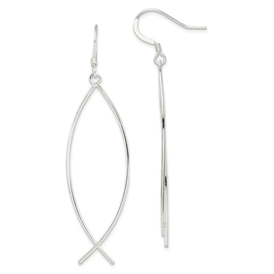 Stella Silver 925 Sterling Silver Ichthus (fish) Earrings, 59mm x 15mm