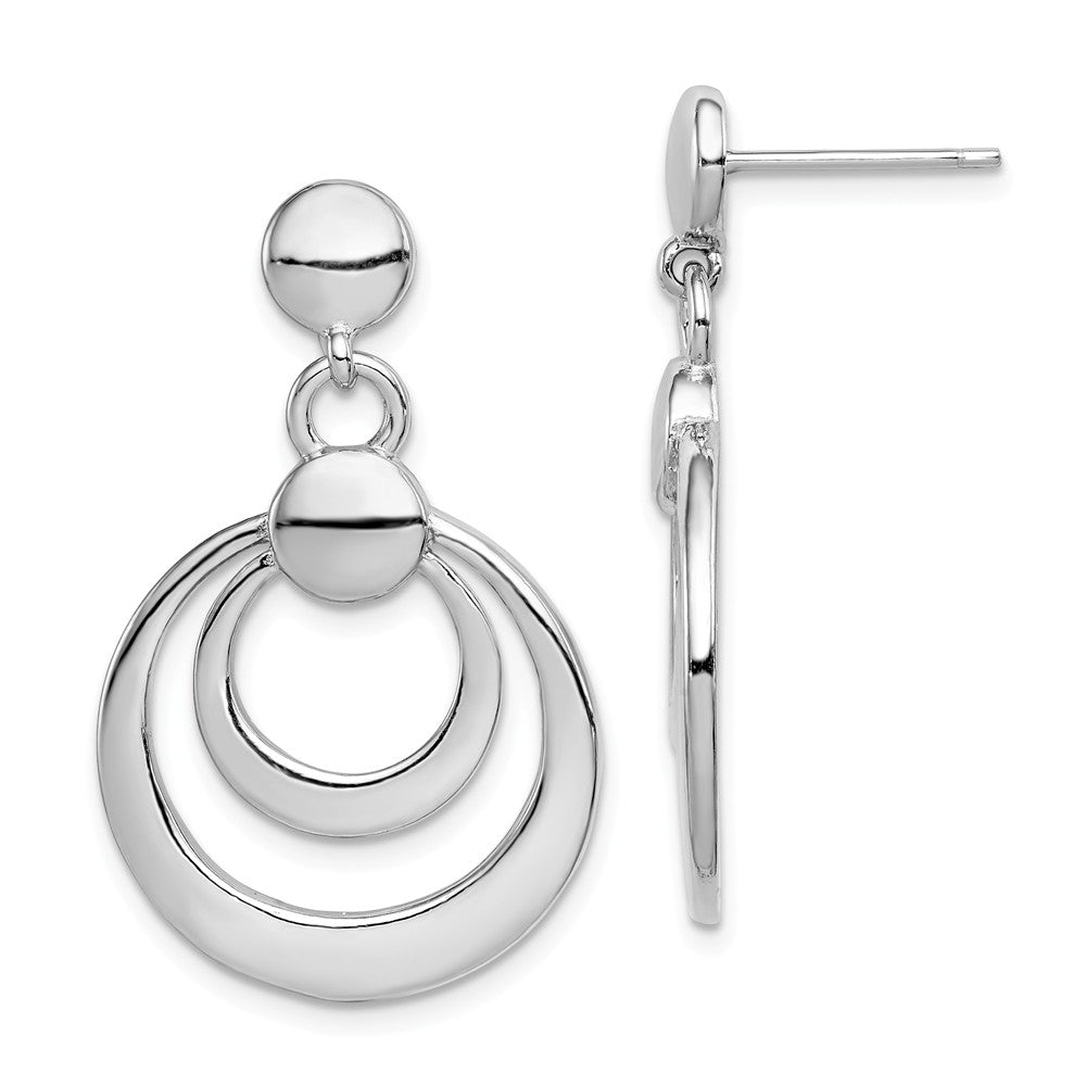Stella Silver 925 Sterling Silver Rhodium-platedDouble Circle Dangle Post Earrings, 32mm x 20mm