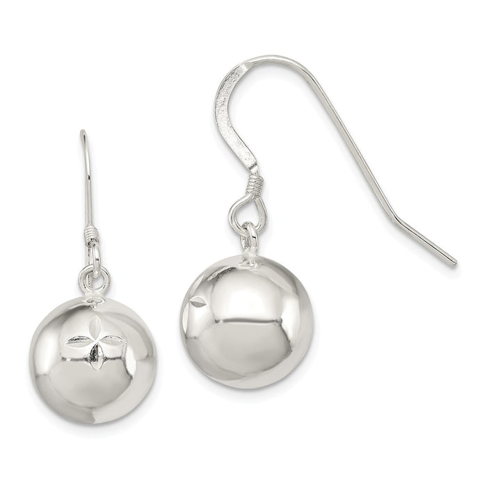 Stella Silver 925 Sterling Silver Diamond-cut Dangle Ball Earrings, 27mm x 12mm