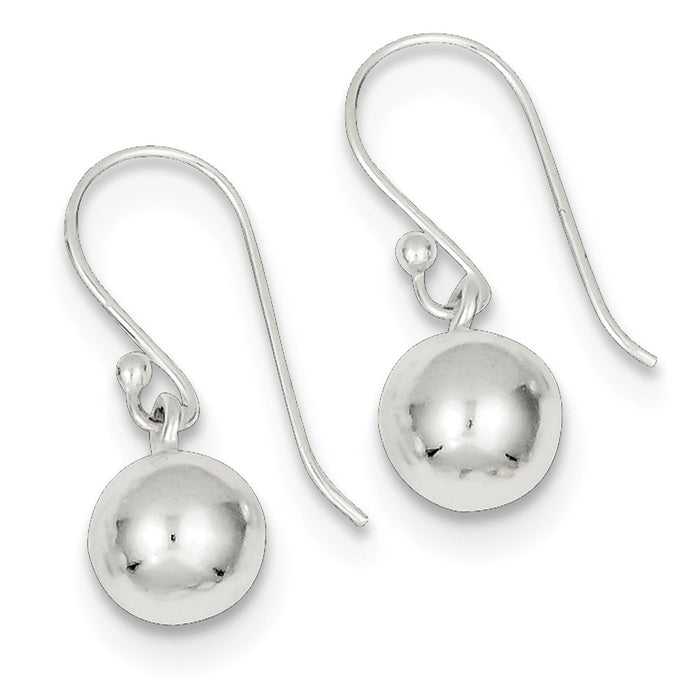 Stella Silver 925 Sterling Silver Dangle Ball Shephard Hook Earrings, 19mm x 9mm