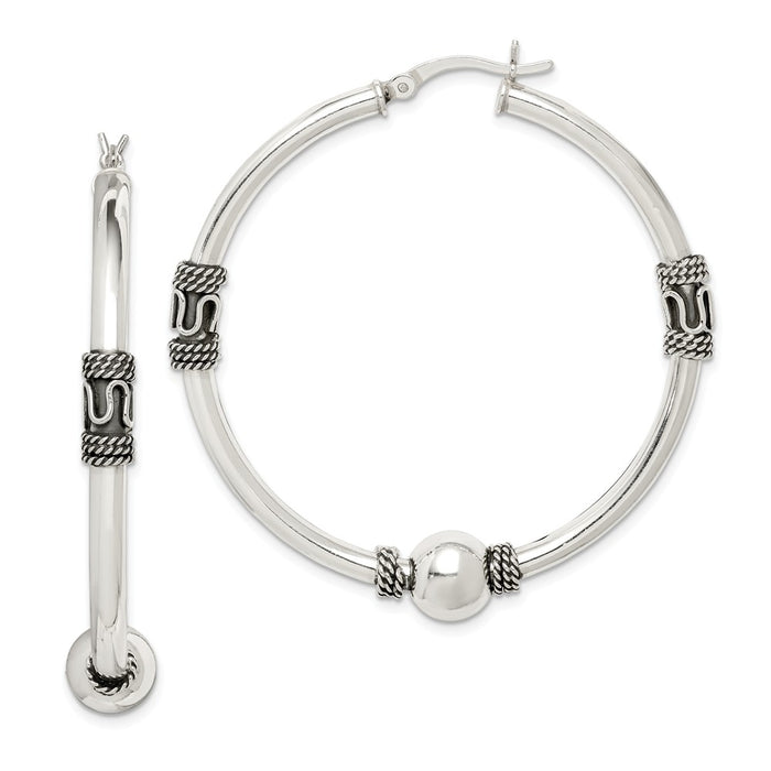 Stella Silver 925 Sterling Silver Antiqued Hoop Earrings, 50mm x 47mm