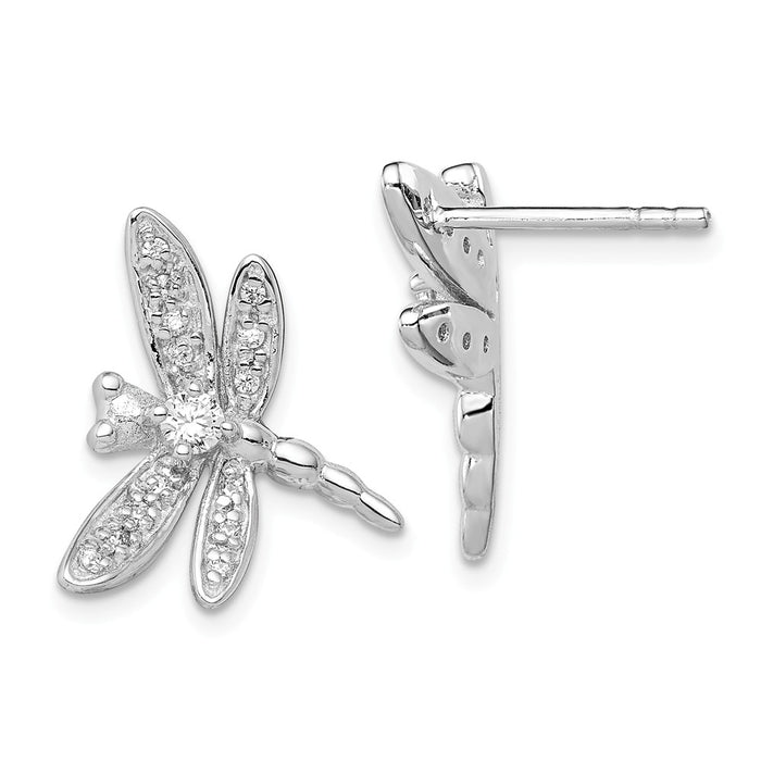 Stella Silver 925 Sterling Silver Rhodium-plated Cubic Zirconia ( CZ ) Dragonfly Post Earrings, 17mm x 20mm