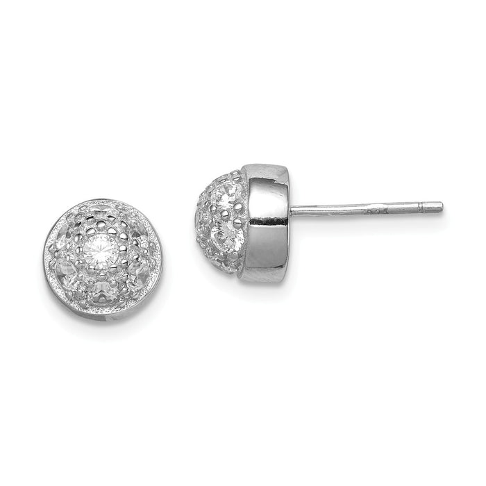 Stella Silver 925 Sterling Silver Cubic Zirconia ( CZ ) Half Ball Post Earrings, 9mm x 9mm