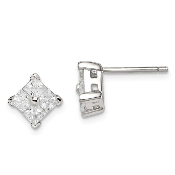 Stella Silver 925 Sterling Silver Cubic Zirconia ( CZ ) Square Post Earrings, 10mm x 10mm