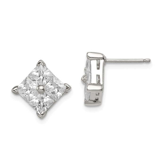 Stella Silver 925 Sterling Silver Cubic Zirconia ( CZ ) Large Square Post Earrings, 13mm x 13mm