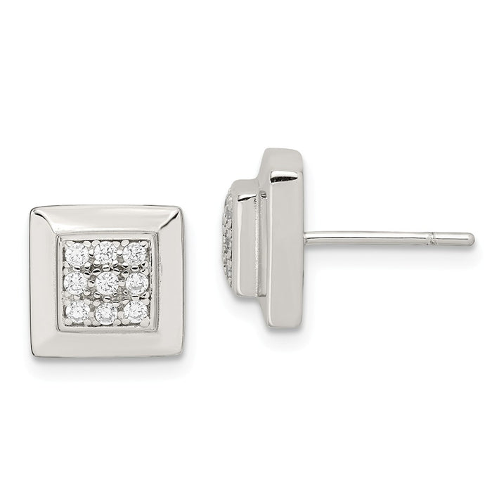 Stella Silver 925 Sterling Silver Cubic Zirconia ( CZ ) Square Post Earrings, 11mm x 11mm