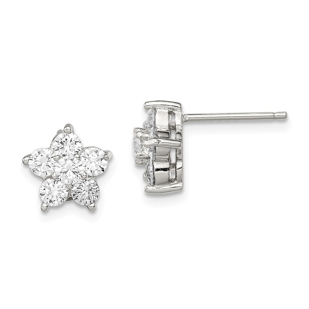 Stella Silver 925 Sterling Silver Cubic Zirconia ( CZ ) Flower Post Earrings, 10mm x 10mm