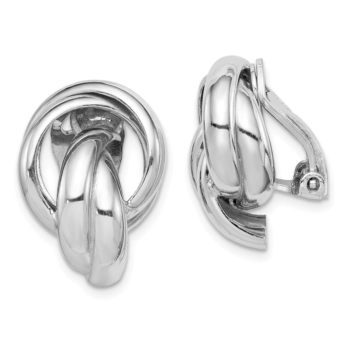 Stella Silver 925 Sterling Silver Rhodium-plated Knot Design Clip Back Non-Pierced Earrings, 19mm x 13mm