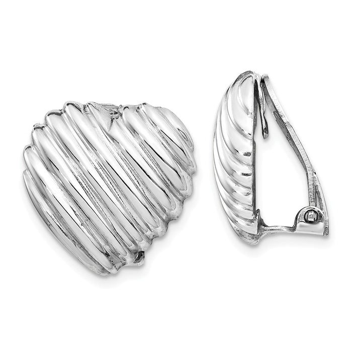 Stella Silver 925 Sterling Silver Rhodium-plated Heart Clip Back Non-pierced Earrings, 19mm x 18mm