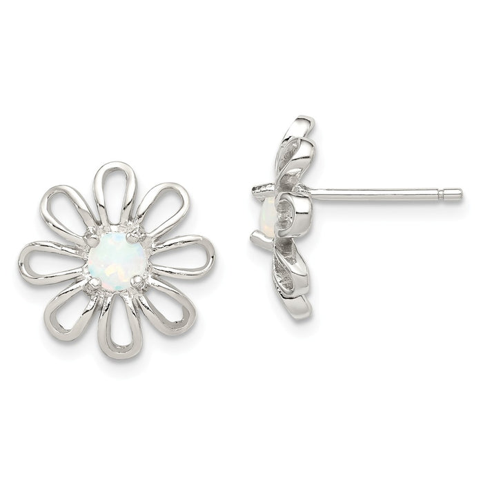 Stella Silver 925 Sterling Silver Created Opal Daisy Post Earrings, 14mm x 14mm