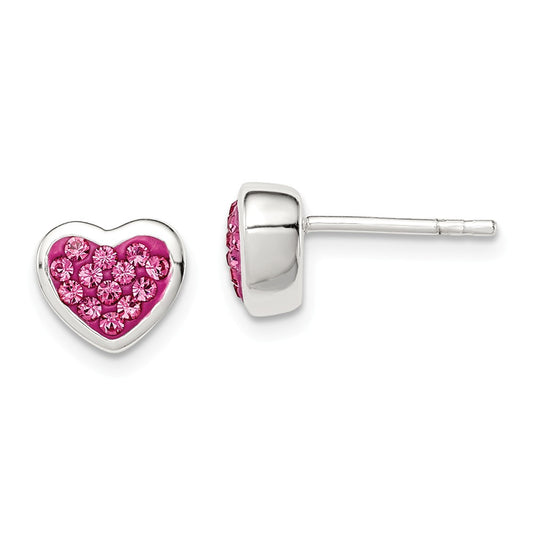 Stella Silver 925 Sterling Silver Pink Cubic Zirconia ( CZ ) Heart Post Earrings, 7mm x 7mm