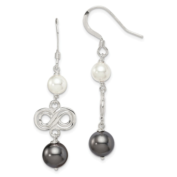 Stella Silver 925 Sterling Silver Dark Grey and White Swarovski Crystal Pearl Earrings, 46mm x 10mm