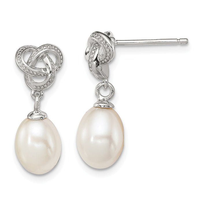 Stella Silver 925 Sterling Silver Rhodium-plated White Freshwater Cultured Pearl Post Earrings, 19mm x 7mm