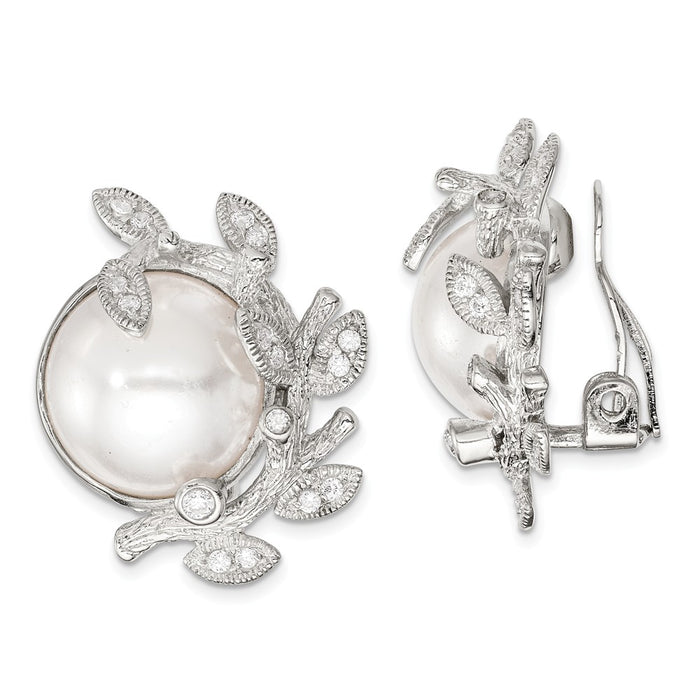 Stella Silver 925 Sterling Silver Cubic Zirconia ( CZ ) & Simulated Pearl Non-pierced Earrings, 27mm x 24mm