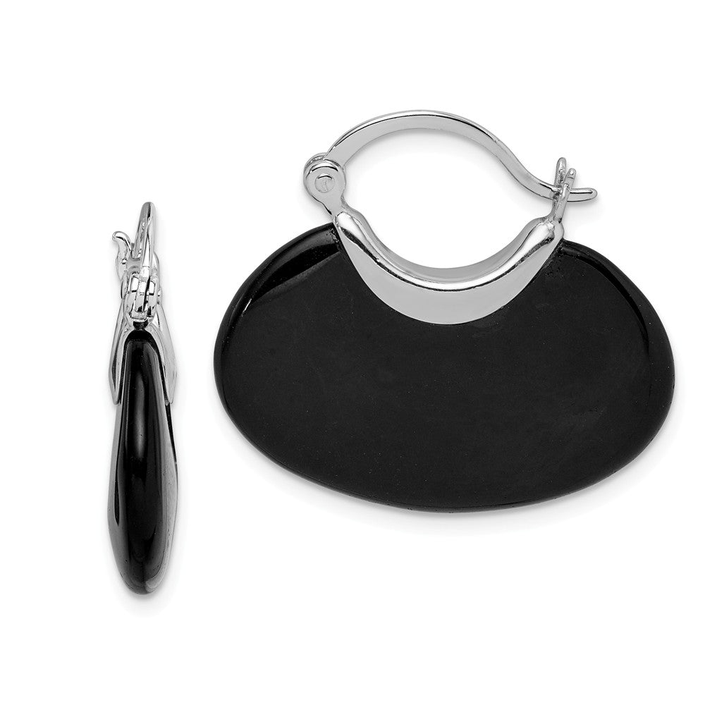 Stella Silver 925 Sterling Silver Rhodium-platedOnyx Earrings, 20mm x 5mm