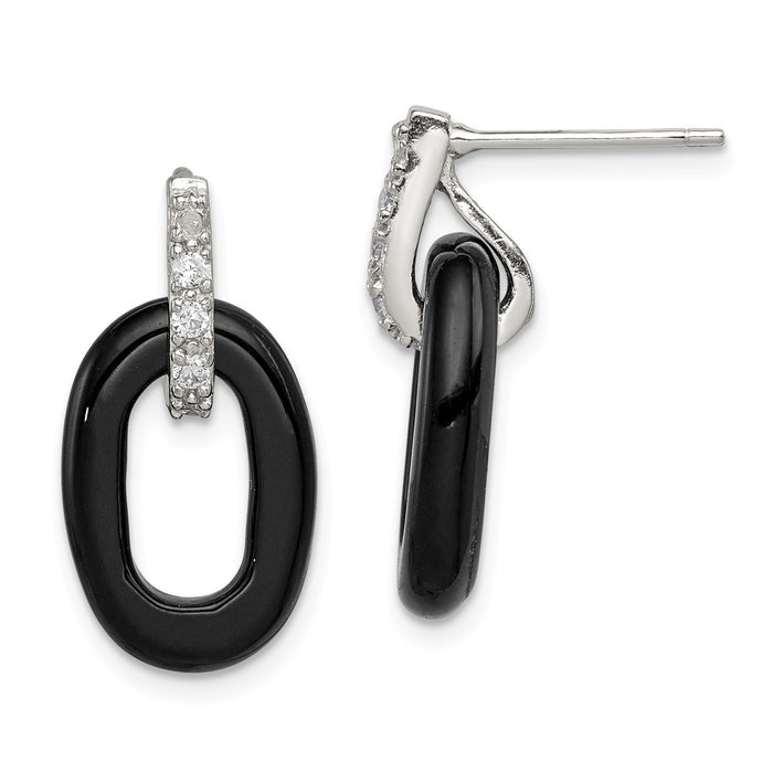 Stella Silver 925 Sterling Silver Onyx & Cubic Zirconia ( CZ ) Earrings, 22mm x 11mm