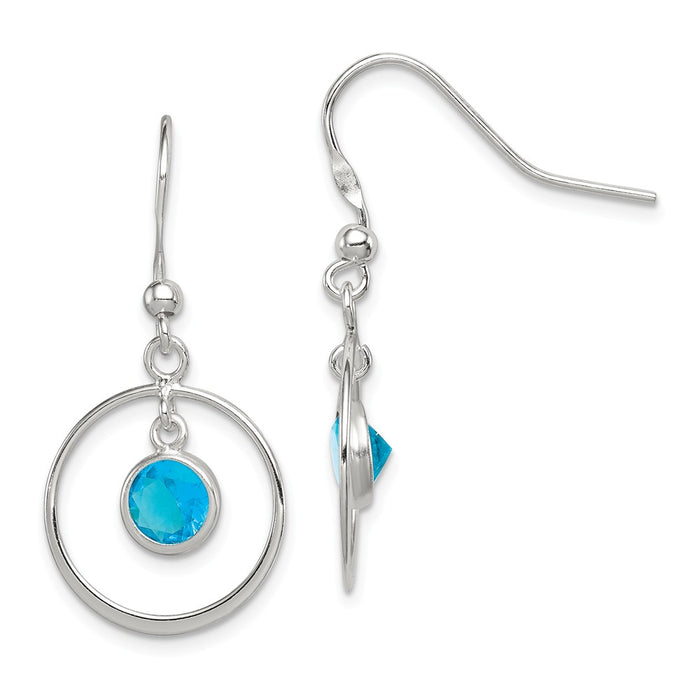 Stella Silver 925 Sterling Silver Circle Dangle Blue Cubic Zirconia ( CZ ) Earrings, 34mm x 15mm