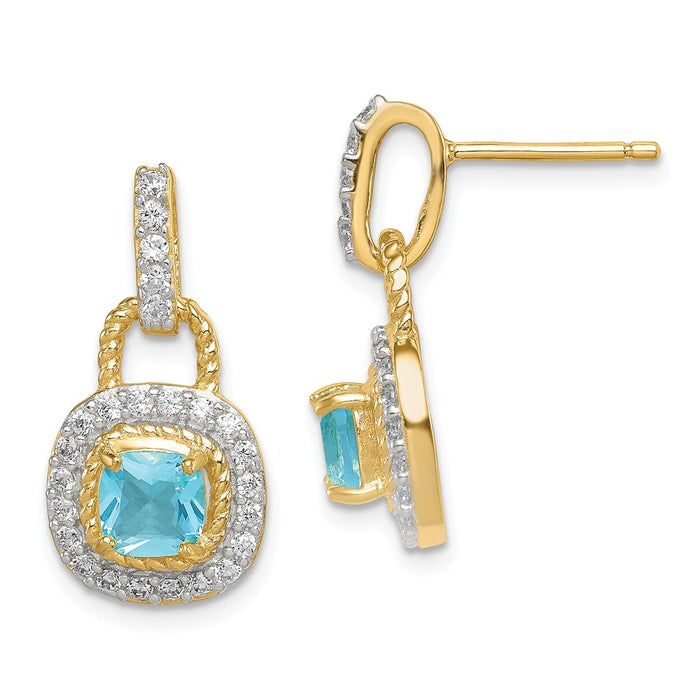 Stella Silver 925 Sterling Silver Vermeil Blue Cubic Zirconia ( CZ ) Earrings, 19mm x 10mm