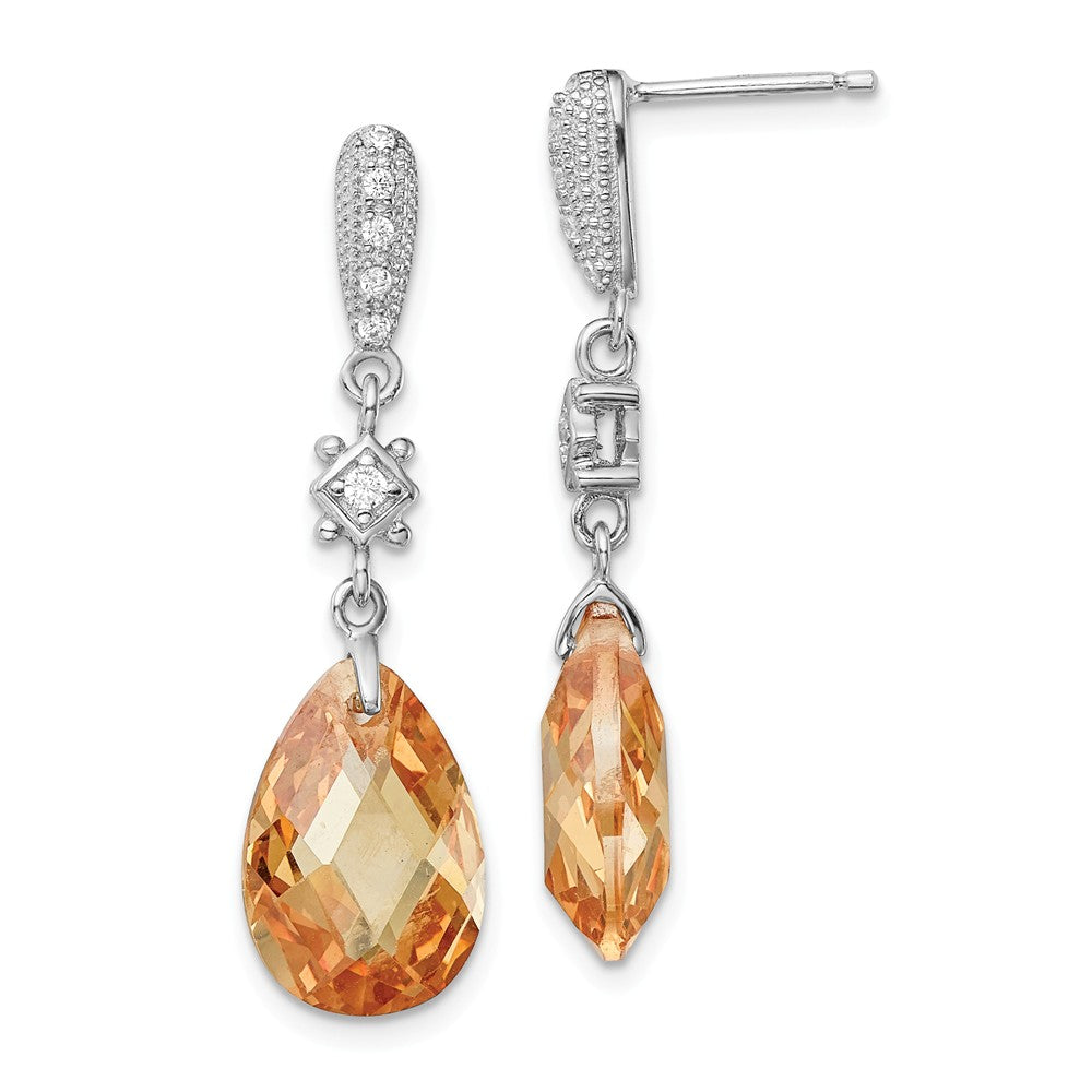Stella Silver 925 Sterling Silver Rhodium-plated Champagne Cubic Zirconia ( CZ ) Dangle Post Earrings, 37mm x 10mm