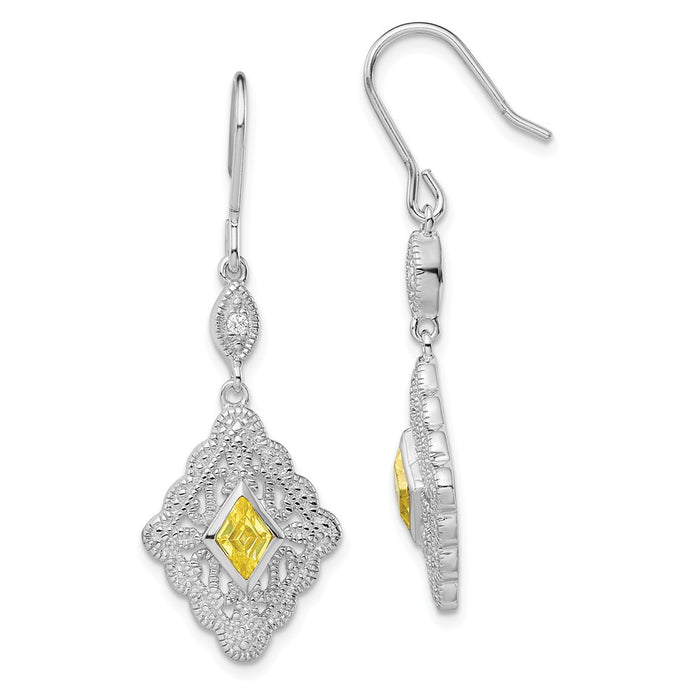 Stella Silver 925 Sterling Silver Yellow & Clear Cubic Zirconia ( CZ ) Dangle Earrings, 45mm x 15mm