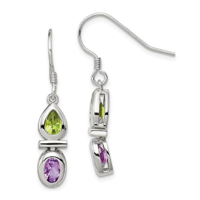 Stella Silver 925 Sterling Silver Peridot & Amethyst Dangle Earrings, 37mm x 6mm