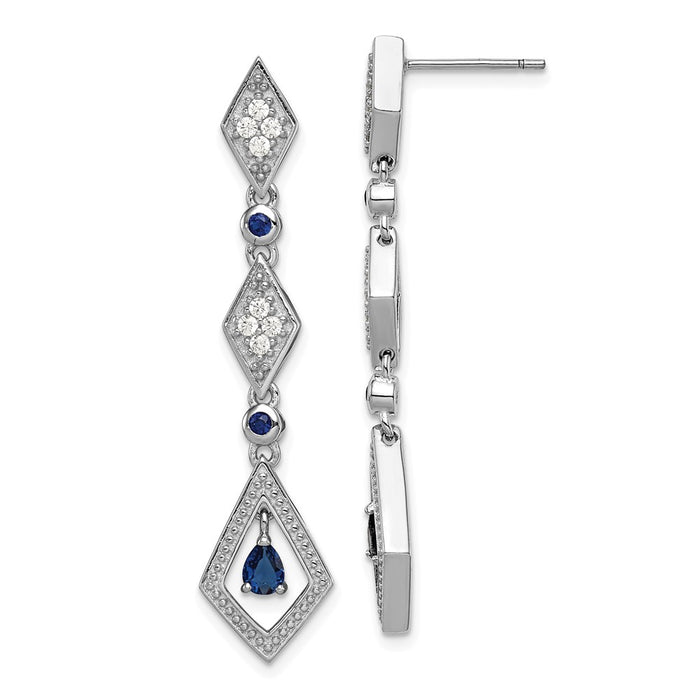 Stella Silver 925 Sterling Silver Dark Blue Cubic Zirconia ( CZ ) Dangle Post Earrings, 45mm x 9mm
