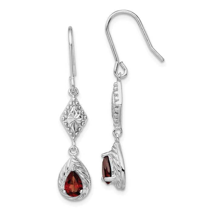 Stella Silver 925 Sterling Silver Rhodium-plated Dark Red Cubic Zirconia ( CZ ) Dangle Earrings, 38mm x 7mm