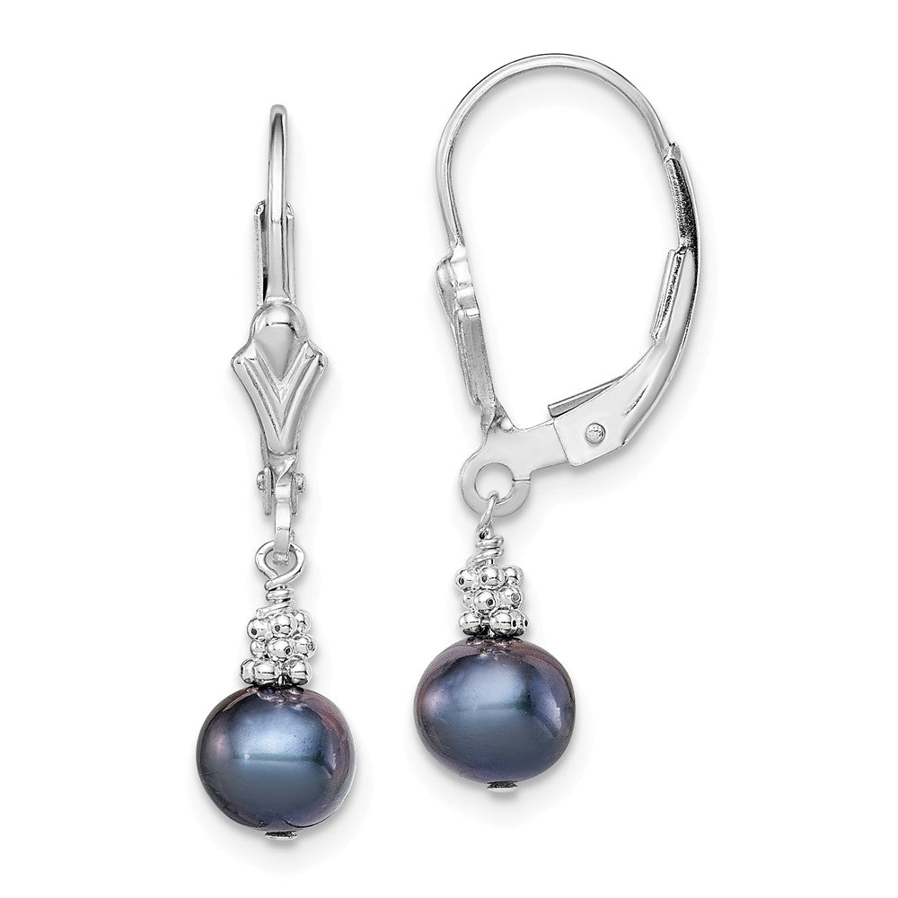 Stella Silver 925 Sterling Silver Rh-plated Black Freshwater Cultured Pearl Earrings, 22mm x 6mm