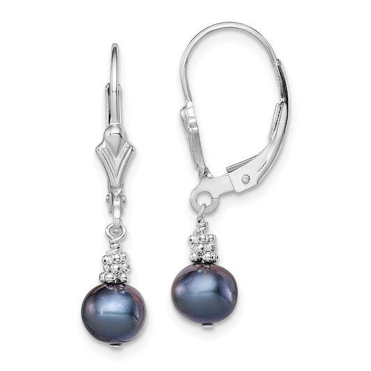 Stella Silver 925 Sterling Silver Rh-plated Black Freshwater Cultured Pearl Earrings, 22mm x 6mm