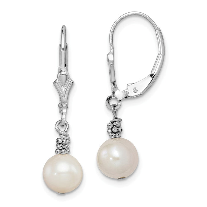Stella Silver 925 Sterling Silver Rhodium-Plated White Freshwater Cultured Pearl Dangle Earrings, 27mm x 6mm