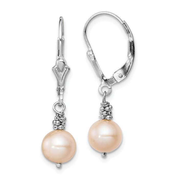 Stella Silver 925 Sterling Silver Rhodium-plated Pink Freshwater Cultured Pearl Earrings, 29mm x 7mm