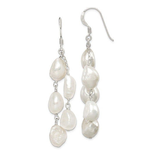 Stella Silver 925 Sterling Silver 2-Strand Freshwater Cultured Pearl Dangle Earrings, 56mm x 8mm