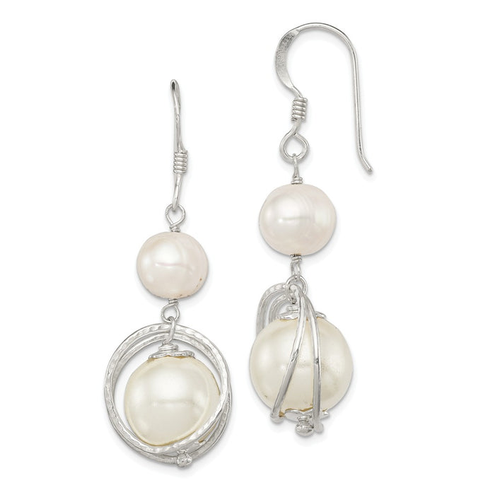 Stella Silver 925 Sterling Silver White Freshwater Cultured &  Shell Pearl Dangle Earrings, 44mm x 12mm