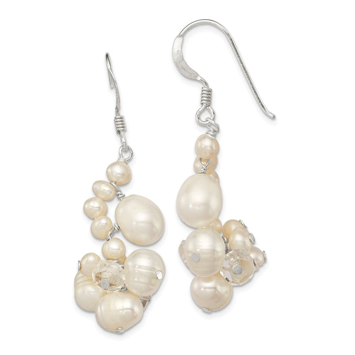 Stella Silver 925 Sterling Silver Clear Crystal & Freshwater Cultured Pearl Earrings, 44mm x 7mm