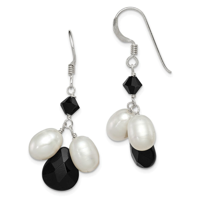 Stella Silver 925 Sterling Silver Onyx/Freshwater Cultured White Pearl/Black Crystal Earrings, 39mm x 9mm
