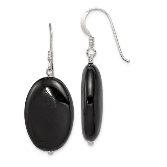 Stella Silver 925 Sterling Silver Black Agate Earrings, 41mm x 25mm