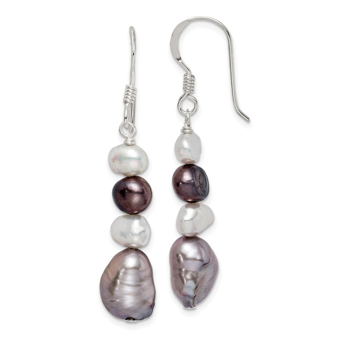Stella Silver 925 Sterling Silver White & Grey Freshwater Cultured Pearl Earrings, 44mm x 8mm